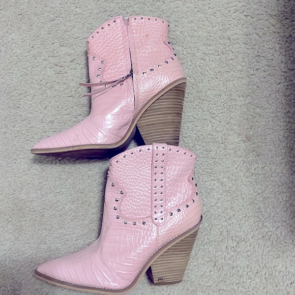 Sam Edelman Iris Pink Croc Leather Western Booties - Picture 3 of 6